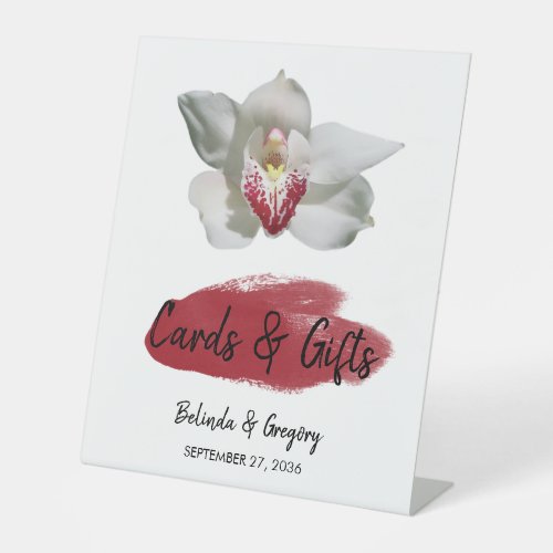 White Burgundy Orchid Wedding Cards  Gifts Pedestal Sign