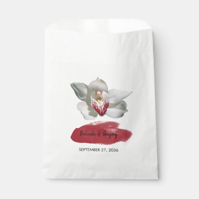 White Burgundy Orchid Wedding  Favor Bag (Front)