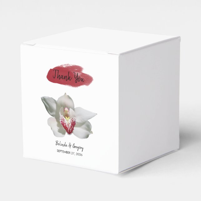 White Burgundy Orchid Wedding Favor Boxes (Front Side)