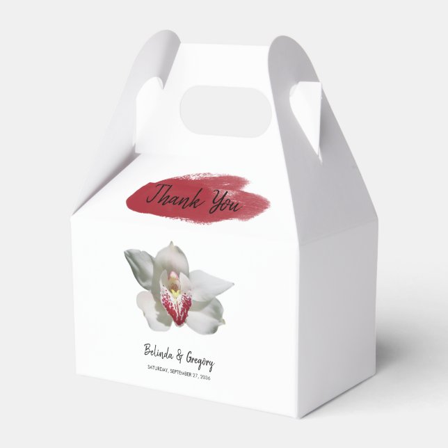White Burgundy Orchid Wedding Favor Boxes (Front Side)