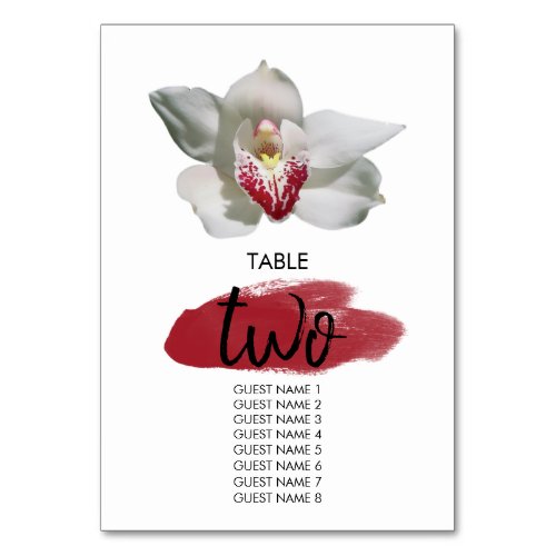 White Burgundy Orchid Wedding Guest Names  Table Number
