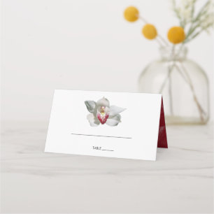 White Burgundy Orchid Wedding Place Card