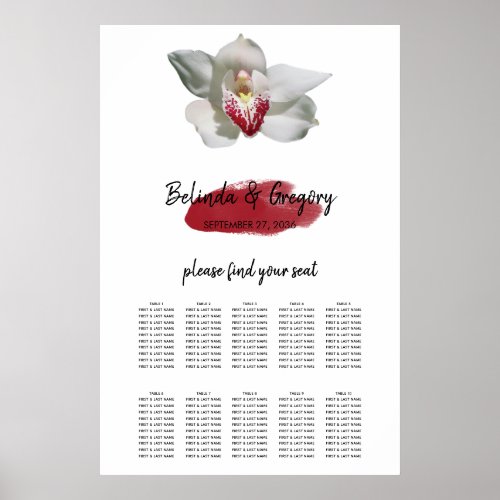 White Burgundy Orchid Wedding Seating Chart