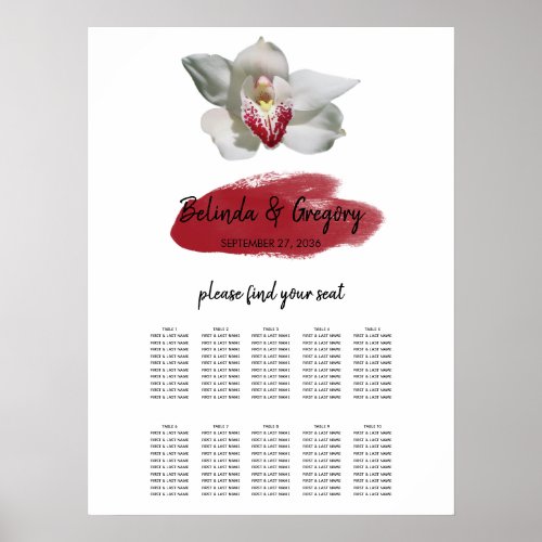 White Burgundy Orchid Wedding Seating Chart