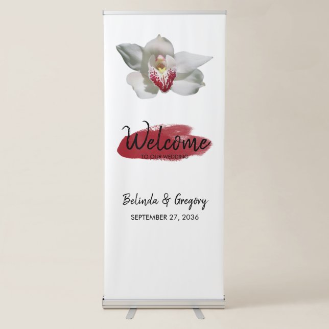 White Burgundy Orchid Wedding Welcome Sign (Front)