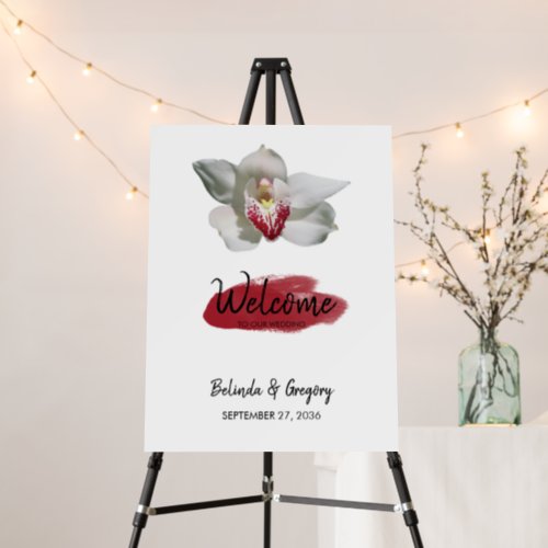 White Burgundy Orchid Wedding Welcome Sign