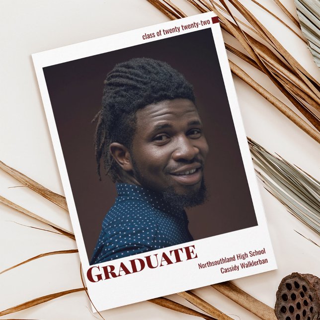 White Burgundy Photo Graduation Announcement (Creator Uploaded)