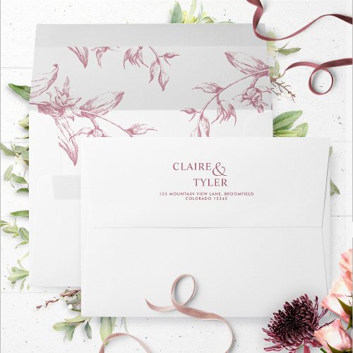 White Burgundy Pink Elegant Floral Formal Wedding Envelope