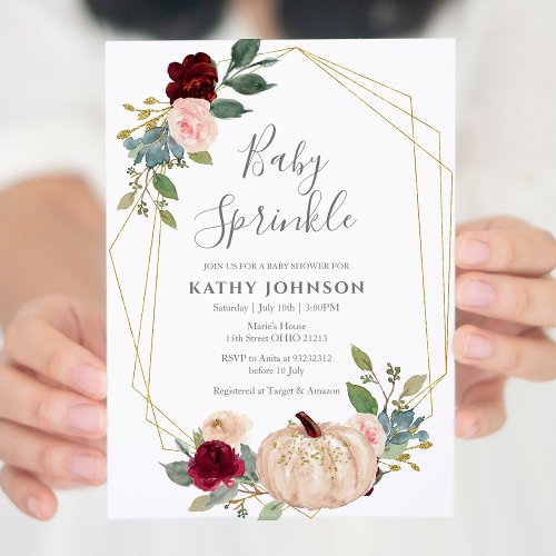 White Burgundy Pumpkin Baby Sprinkle Invitation