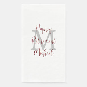 White Burgundy Retirement Party Name Monogram Paper Guest Towels