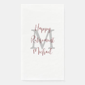 White Burgundy Retirement Party Name Monogram  Paper Guest Towels by SocolikCardShop at Zazzle