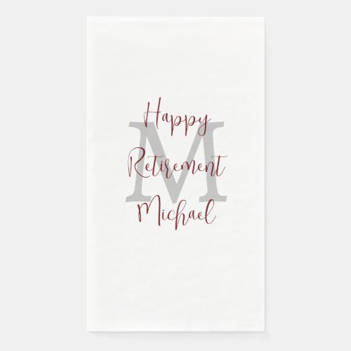 White Burgundy Retirement Party Name Monogram  Paper Guest Towels