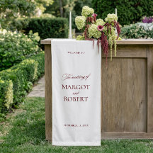 White & Burgundy Wedding Welcome Sign Vinil Banner