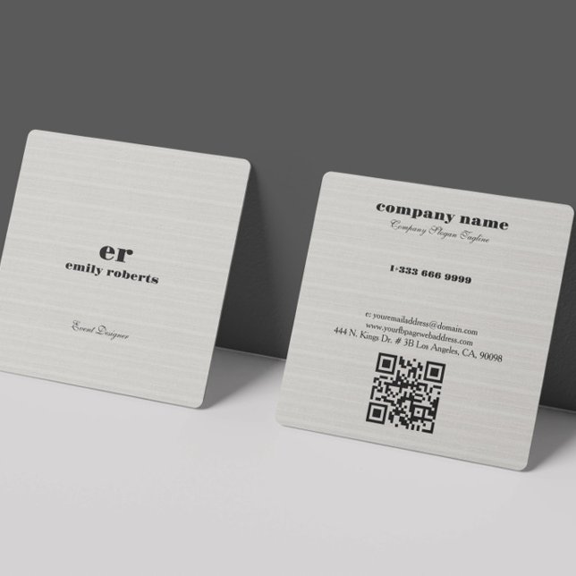 White Burlap Linen QR Code Business Card (Creator Uploaded)