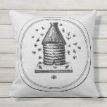 White Burlap Outdoor Pillow<br><div class="desc">A white burlap look outdoor pillow with a vintage beehive image.</div>