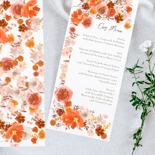 White Burnt Orange Floral Frame Bouquet Wedding Menu