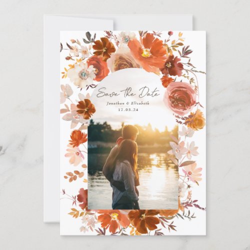 White Burnt Orange Floral Wedding Arch Photo Save The Date