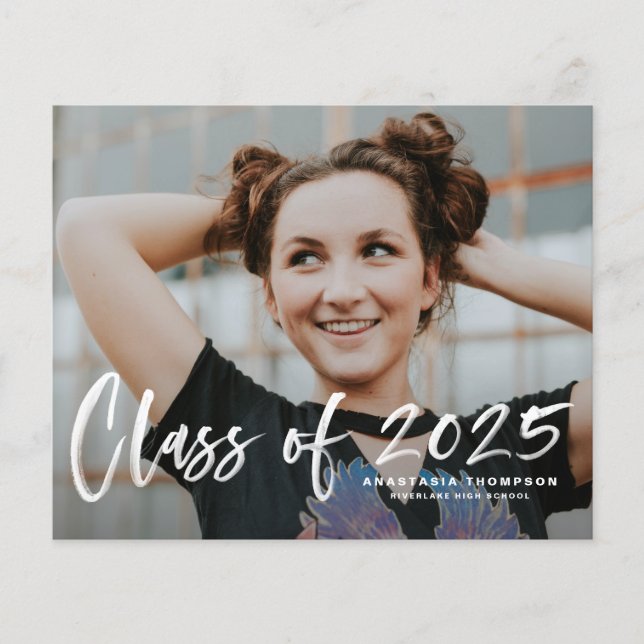 White Bush Lettering Photo Graduation Invitation (Front)