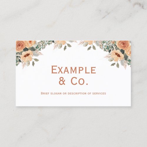 White Business Card Floral apricot no logo Business Card