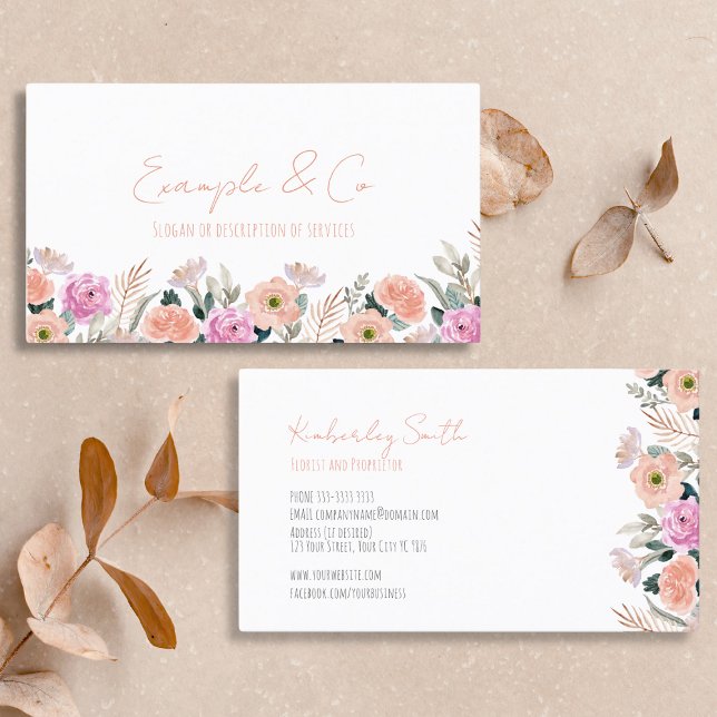 White Business Card, Floral Pink Orange classic Business Card (Creator Uploaded)