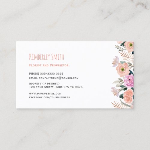 White Business Card Floral Pink Orange classic Business Card