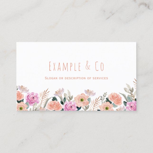 White Business Card, Floral Pink Orange classic Card (Back)