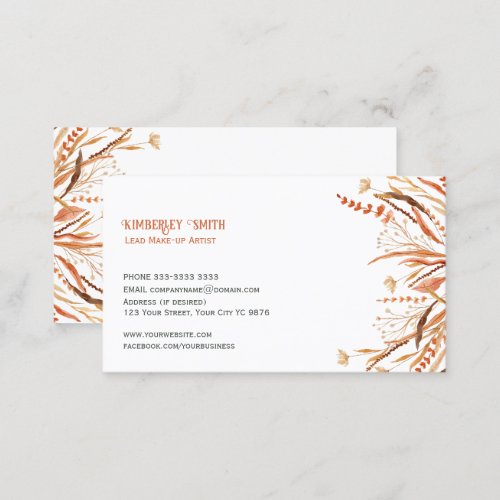 White Business Card Orange Wildflowers no logo Business Card