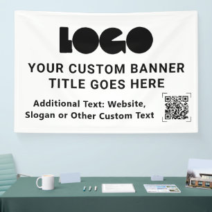 White Business Logo Company QR Promo Custom 4'x6' Banner