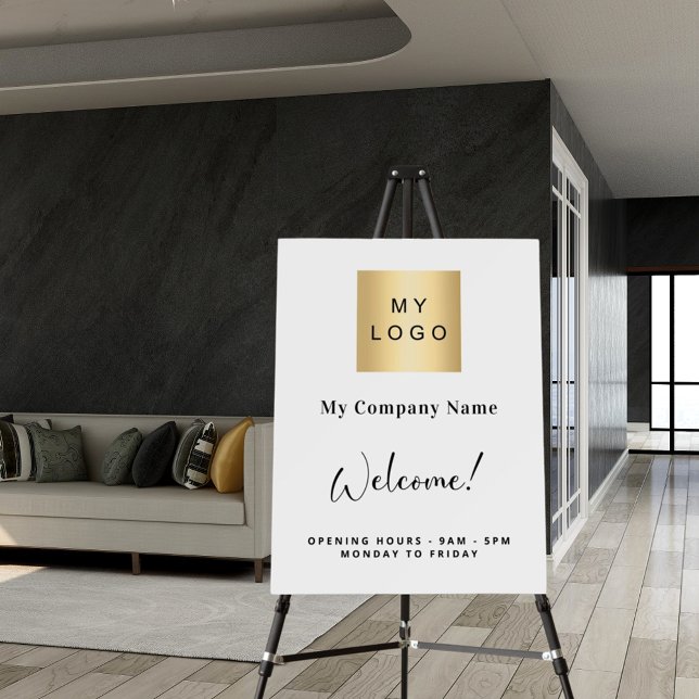 White business logo name opening hours foam board (Creator Uploaded)