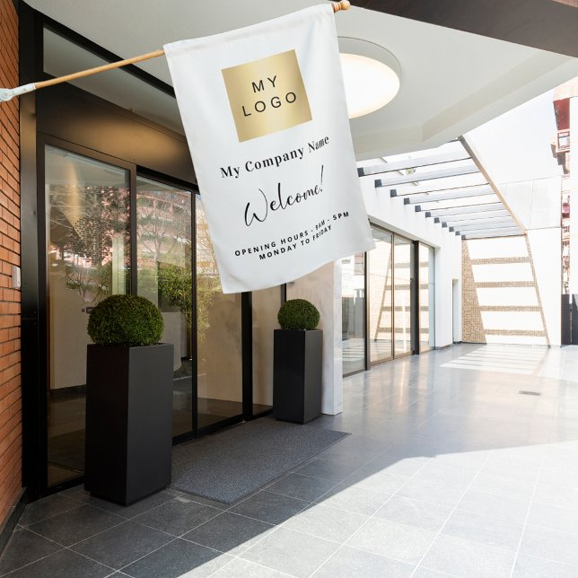 White business logo name opening hours house flag (Creator Uploaded)