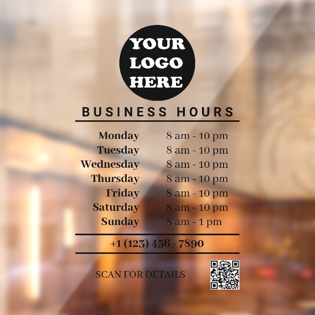 White Business Logo Opening Hours QR Code  Window Cling (Sheet 2)