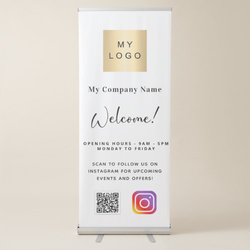 White business logo opening hours QR Instagram Retractable Banner