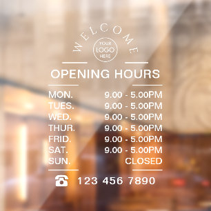 White Business opening hours logo Window Cling