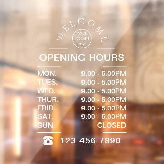 White Business opening hours logo Window Cling
