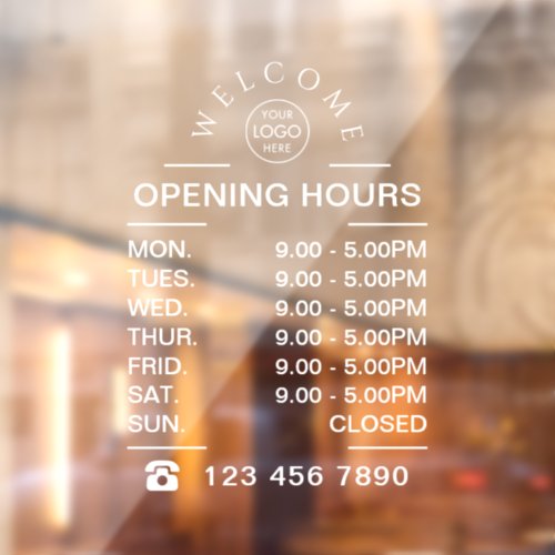White Business opening hours logo Window Cling