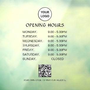 White Business Opening Hours Modern Script Qr Window Cling