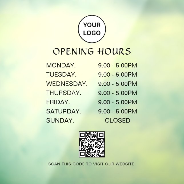 White Business Opening Hours Modern Script Qr  Window Cling (Sheet 3)
