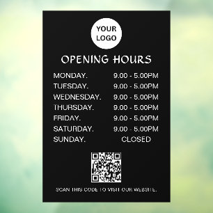White Business Opening Hours Modern Script Qr Window Cling