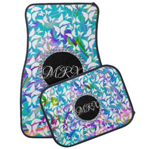 White Butterflies and Faux Acid Diamond Name Car Floor Mat