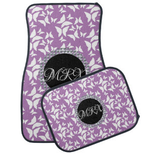 White Butterflies and Faux Diamond Name  Car Floor Mat