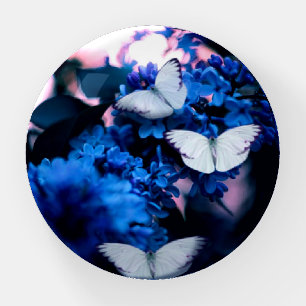 White Butterflies Blue Flowers, butterfly Paperweight