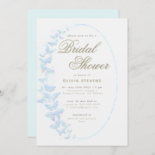White Butterflies Boho Frame Elegant Bridal Shower Invitation