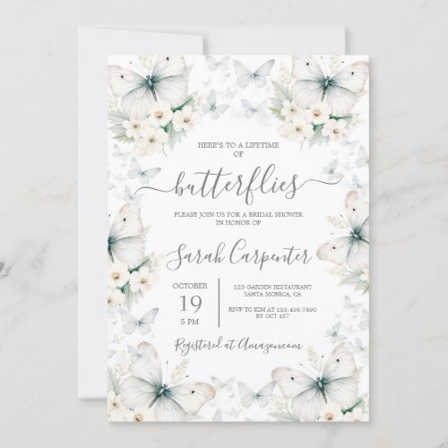 White Butterflies Bridal Shower Invitation