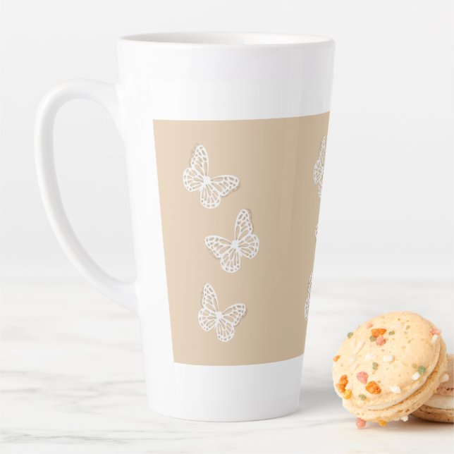 White Butterflies Home Decor Latte Mug (In Situ)