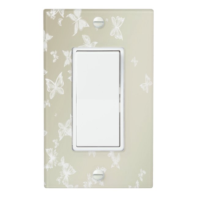 White Butterflies Light Switch Cover (In Situ)
