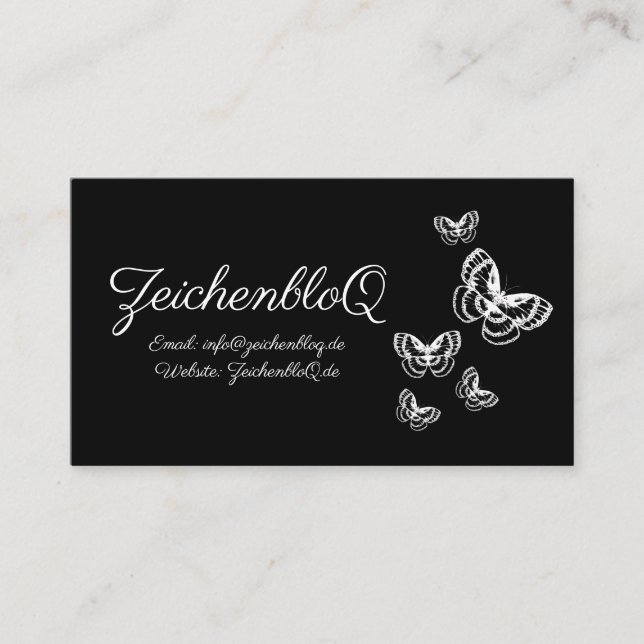 White Butterflies on Black Business Card (Front)