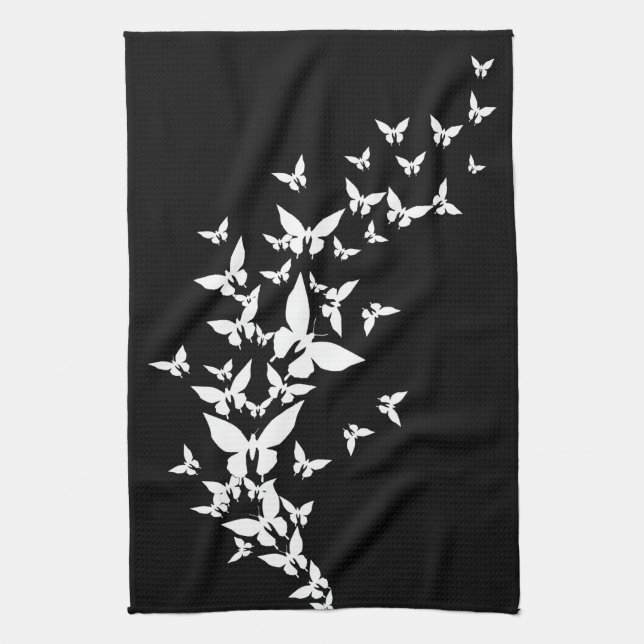 White Butterflies on Black Towel (Vertical)