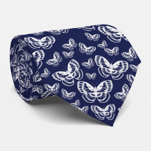 White Butterflies on Blue Neck Tie
