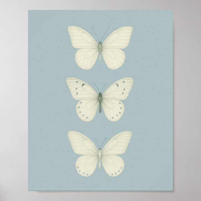 White Butterflies on Blue - Vertical Vintage Wall Poster (Front)