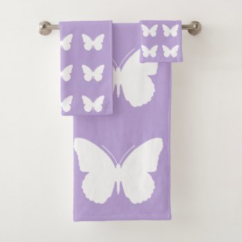 White Butterflies On Cottage Lavender Bath Towel Set by jozanehouse at Zazzle